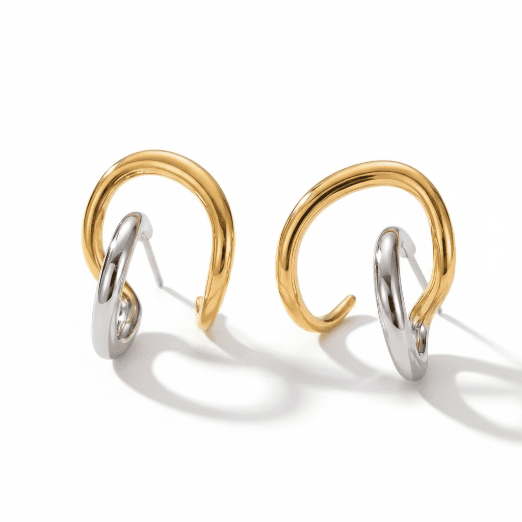 Anneaux Croisés Bicolore Earrings - 18k Gold Plated Jewelry Switzerland