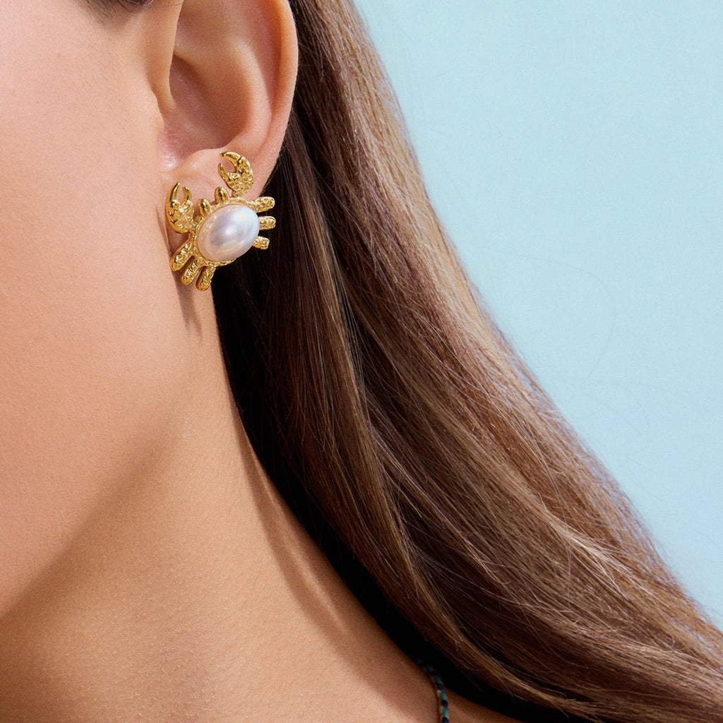 Crabe Perlé Earrings - 18k Gold Plated Jewelry Switzerland