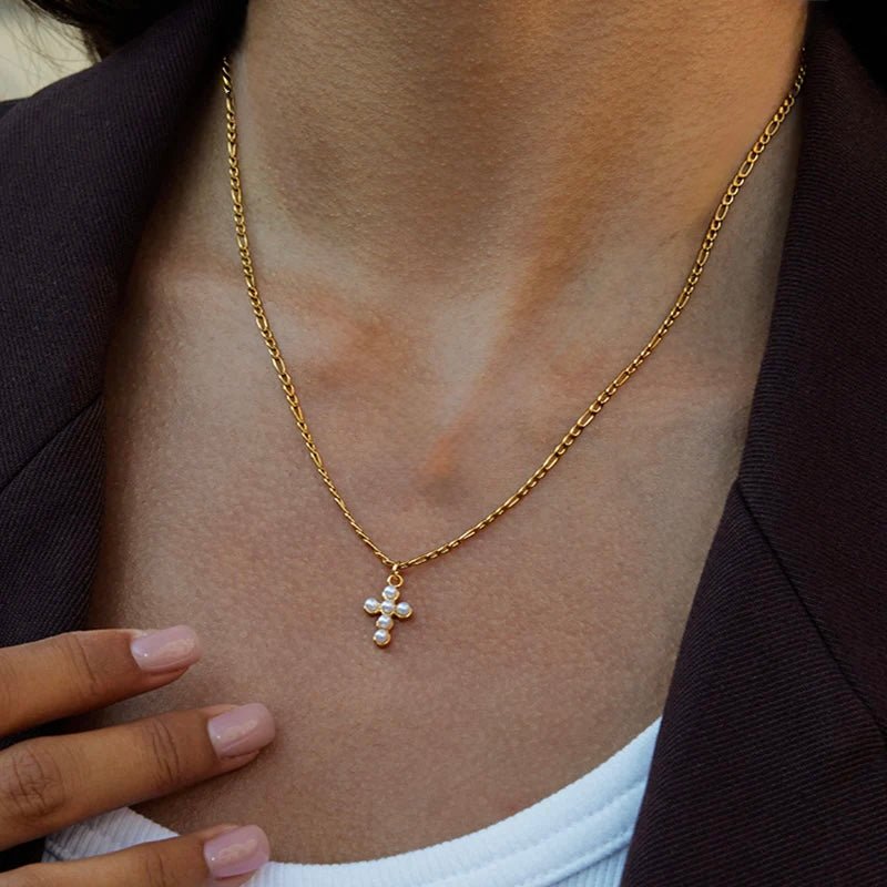 Croix de Perles Necklace - 18k Gold Plated Jewelry Switzerland