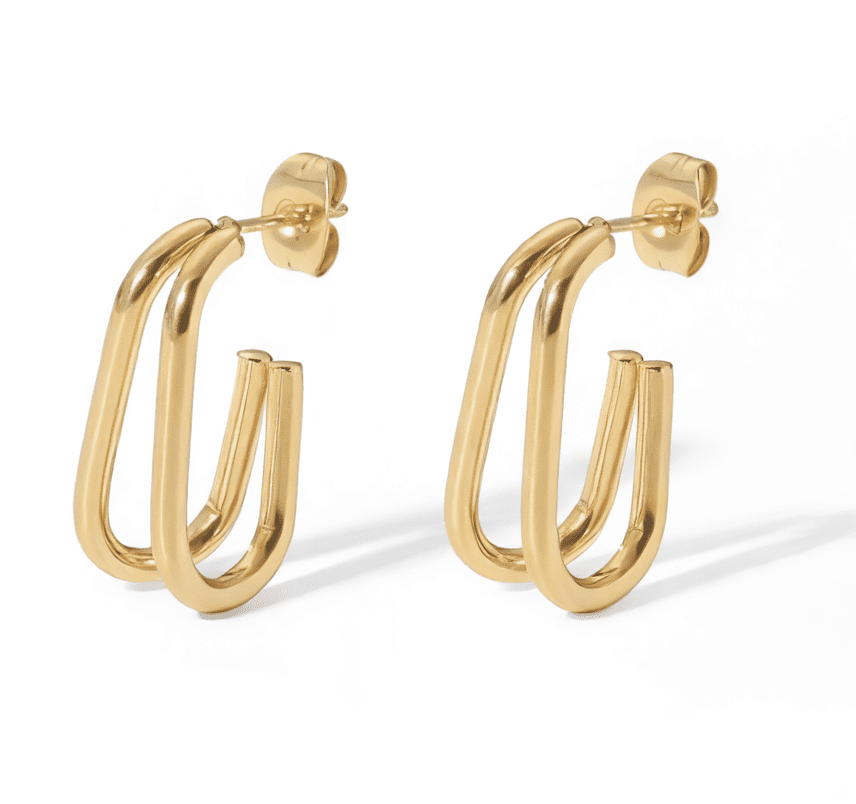 Double Ligne d’Or Earrings - 18k Gold Plated Jewelry Switzerland