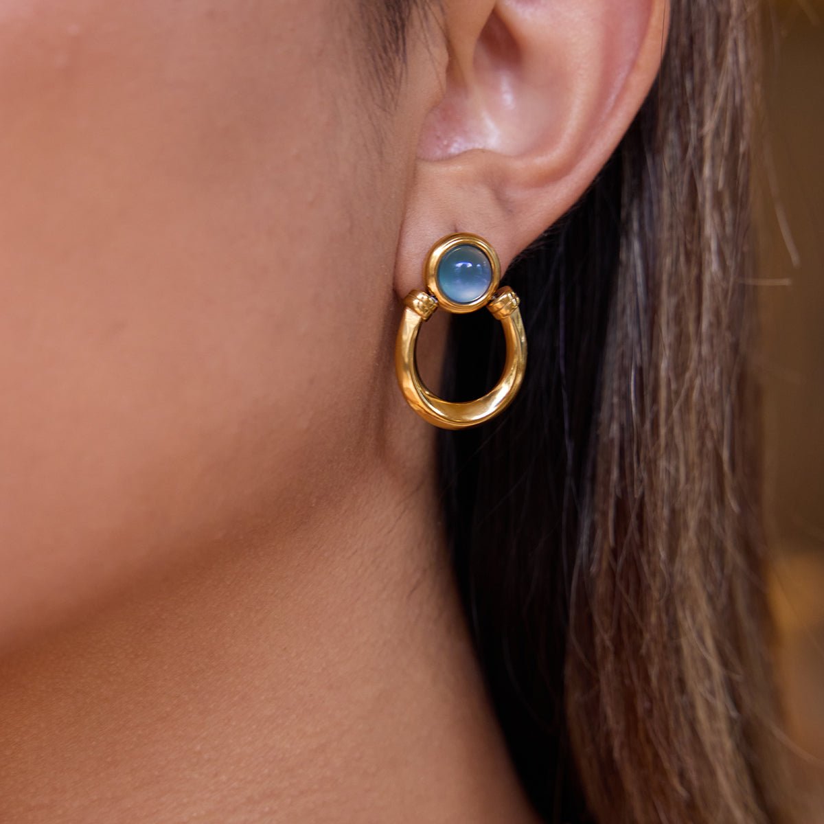 Lune d’Opale Earrings - 18k Gold Plated Jewelry Switzerland