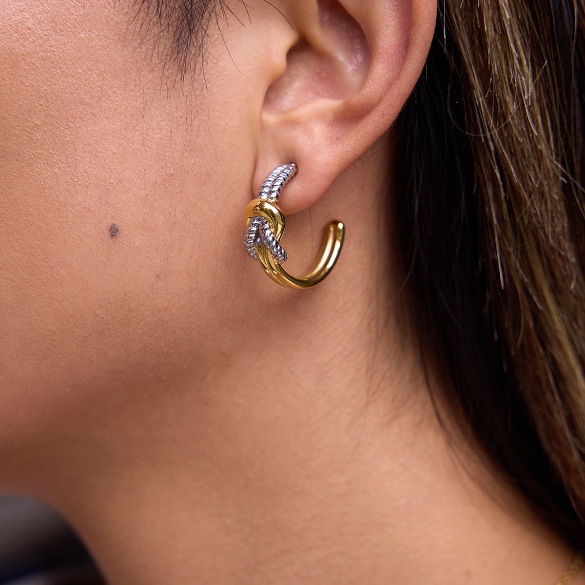 Noeud Marin Bicolore Earrings - 18k Gold Plated Jewelry Switzerland