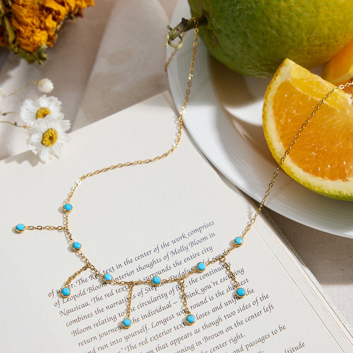 Pluie de Turquoise Necklace - 18k Gold Plated Jewelry Switzerland