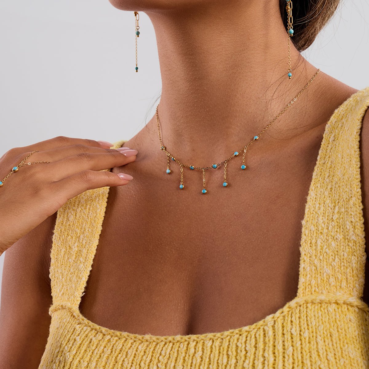 Pluie de Turquoise Necklace - 18k Gold Plated Jewelry Switzerland